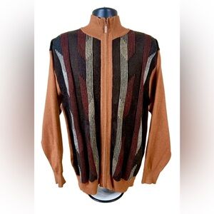 Men's Zip-Up Sweater - Brown Orange Sz XL